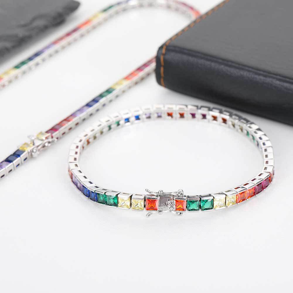 Simple hip-hop Necklace jewelry 4mm color tennis chain copper inlaid color square zircon hipster bracelet