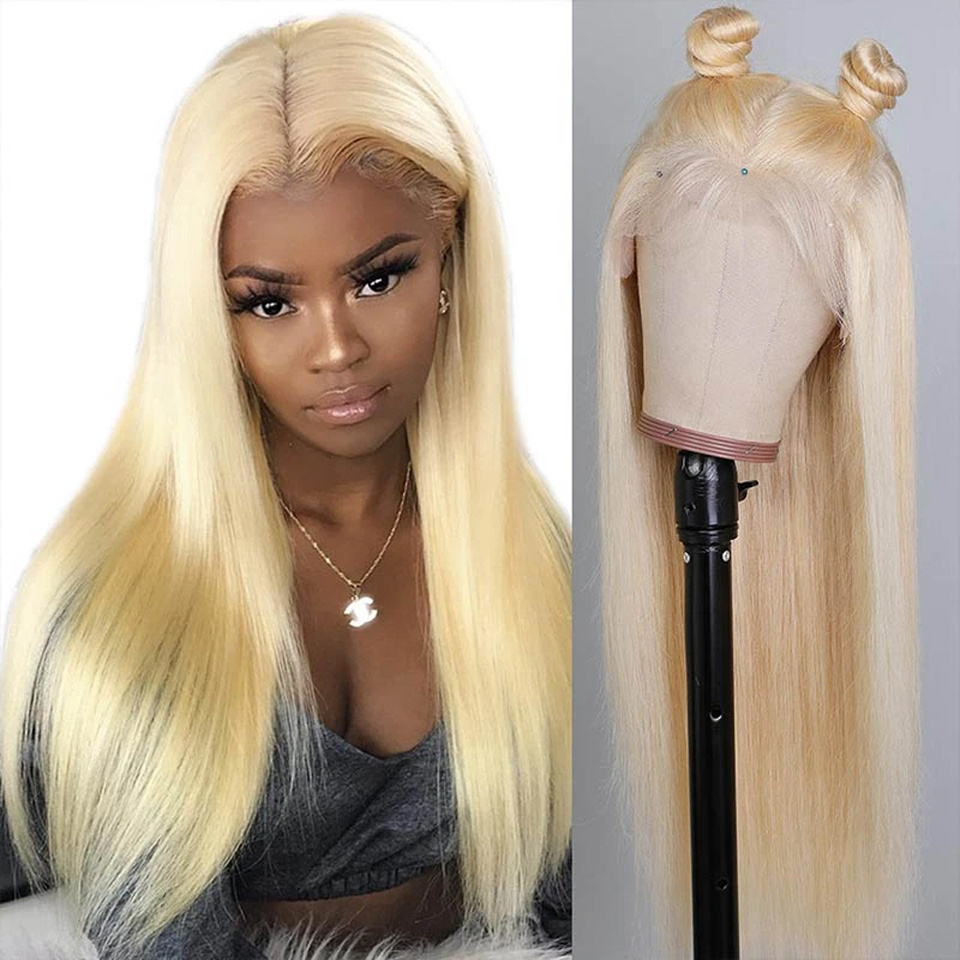 28 30 Inch 13x4 Straight 613 Blonde Bone Straight Human Hair Wigs Brown/Burgundy/Pink Colored Glueless Synthetic Frontal Wig For Women