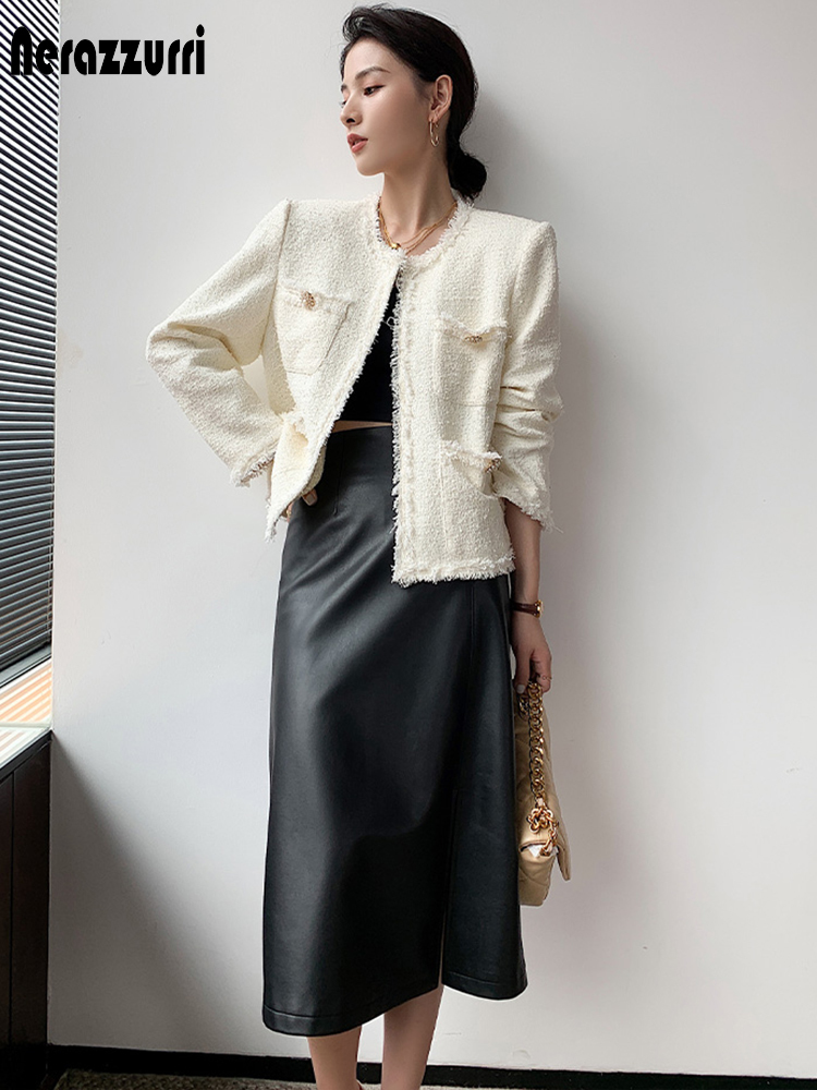 Nerazzurri Midi skirts below knee Yellow black soft leather skirt women zipper Long straight for high waist 220322