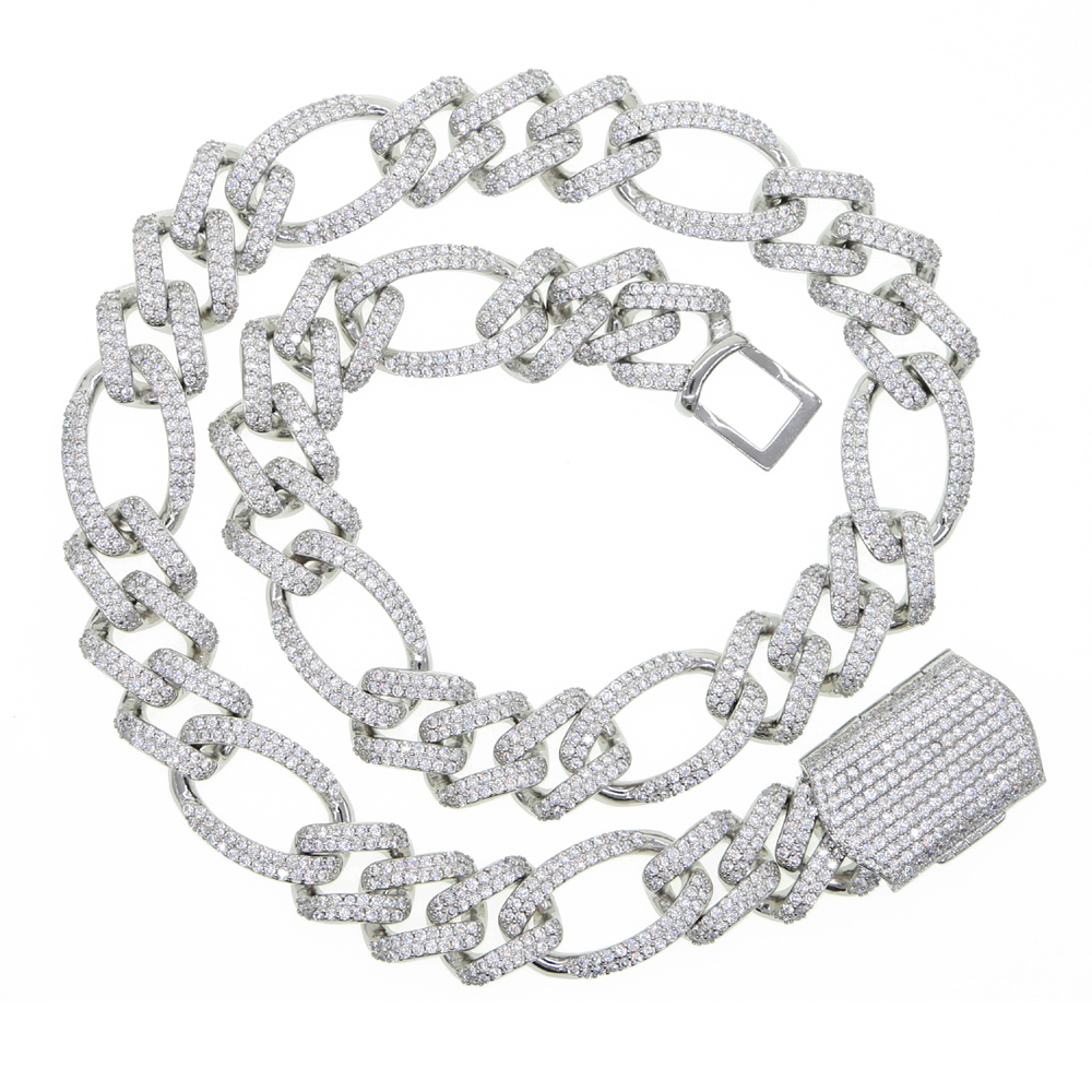 19MM figaro chain men necklace Bracelet 5A Cz cuban chains big heavy hip hop iced out bling Rock Punk men boy jewelry