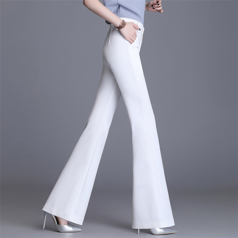 Office Lady Slim White Flare Pants Summer Thin Basic Solid Work Bell Bottom Women Arrival High Waist Suit Trousers 220325