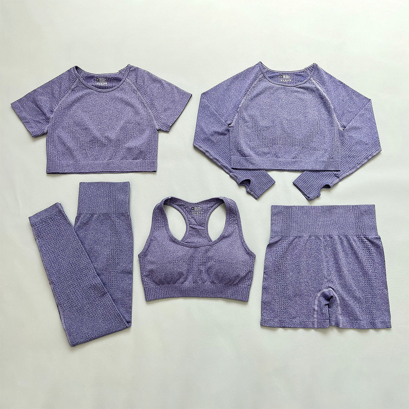 2 5 PCS Seamless Women Yoga Set Workout Sportswear Gym Clothing Fitness Long Sleeve Crop Top High Waist Leggings Sports Suits 220810