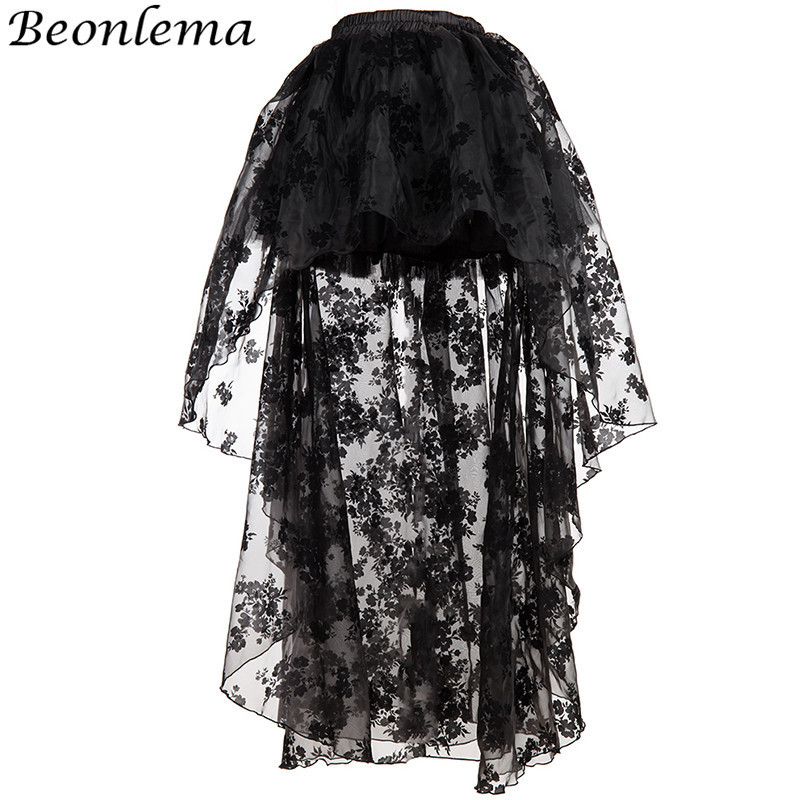 Beonlema Long Skirt Women Gothic Maxi Jupe Sexy Black s Mesh Goth Tutu Ladies Party Halloween Clothing S-2XL 220317