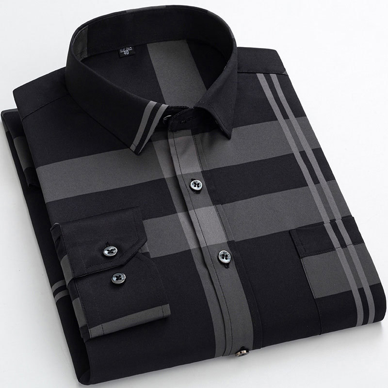 Men's Casual Elastic Long Sleeve Printed Shirt Soft Regular Fit Autumn Fashion Thin High Quality Leisure Business Dress 220322