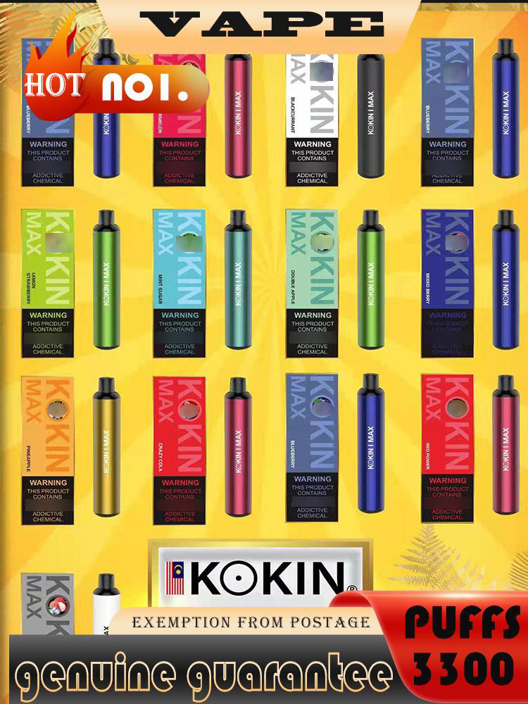 Original KOKIN Max Plus disposable electronic cigarette 3300 puffs kit device vape pod 8.0ml pre-filled cartridge pods pen 13 colors 1200mAh vaporizer pens VS SFOG
Original KOKIN Max Plus disposable electronic cigarette 3300 puffs kit device vape pod 8.0ml pre-filled cartridge pods pen 13 colors 1200mAh vaporizer pens VS SFOG