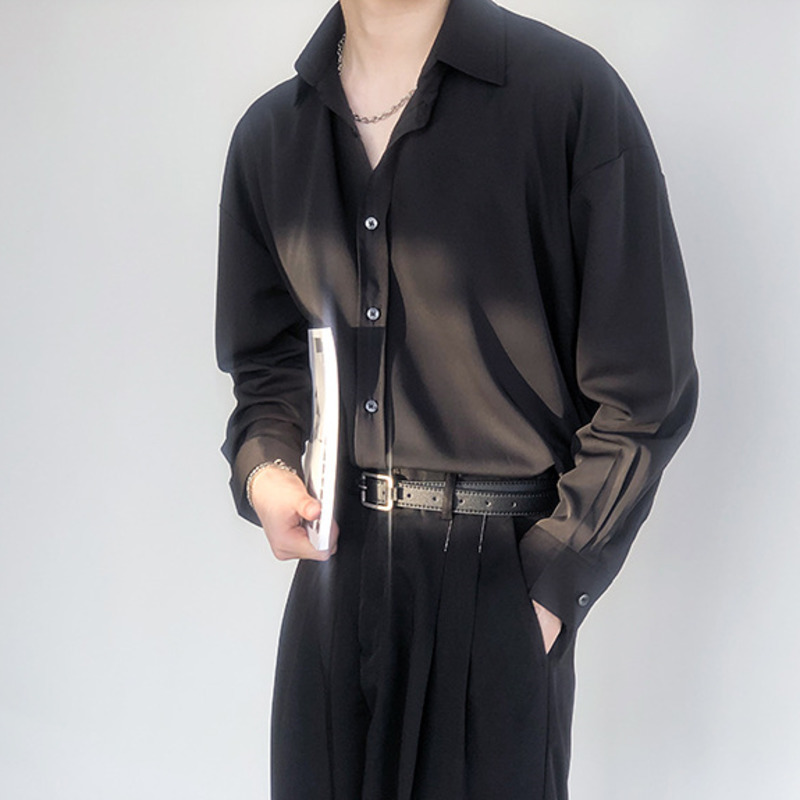 IEFB Lapel Men's Shirt Handsome Black Green Korean Fashion Chic Long Sleeve Loose Casual Single Breasted Tops 9Y8207 220322