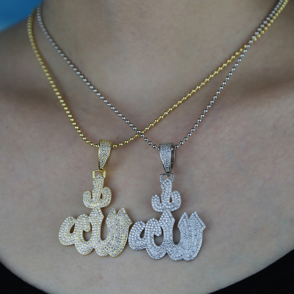 Big hip hop cjarm Muslim Allah pendant necklace iced out 5A cubic zirconia bg cz tennis chain hiphop women choker jewelry