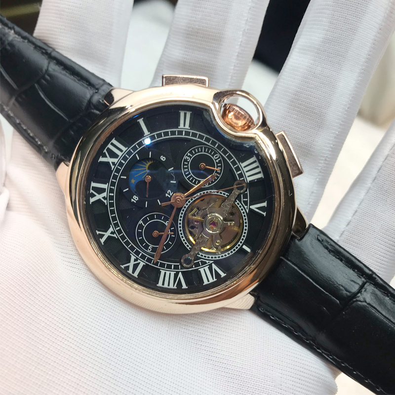 Rose Gold Luxury Skeleton watch 44mm size men automatic self-winding sweeping movement Black leather strap
Rose Gold Luxury Skeleton watch 44mm size men automatic self-winding sweeping movement Black leather strap