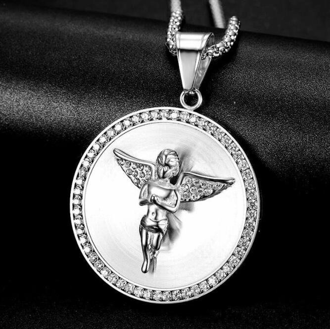 Hip Hop Bling Iced Out Stainless Steel angel Pendants Necklaces for Men Rapper Jewelry Gold Silver Color Gift
Hip Hop Bling Iced Out Stainless Steel angel Pendants Necklaces for Men Rapper Jewelry Gold Silver Color Gift