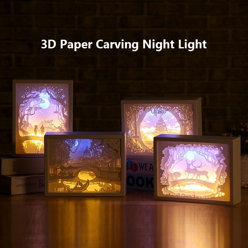 Night Lights 3D Paper Carving Light Shadow Box Sculptures Frame Table Lamps Decorative Mood Desktop Lamp For Gift Decora
Night Lights 3D Paper Carving Light Shadow Box Sculptures Frame Table Lamps Decorative Mood Desktop Lamp For Gift Decora