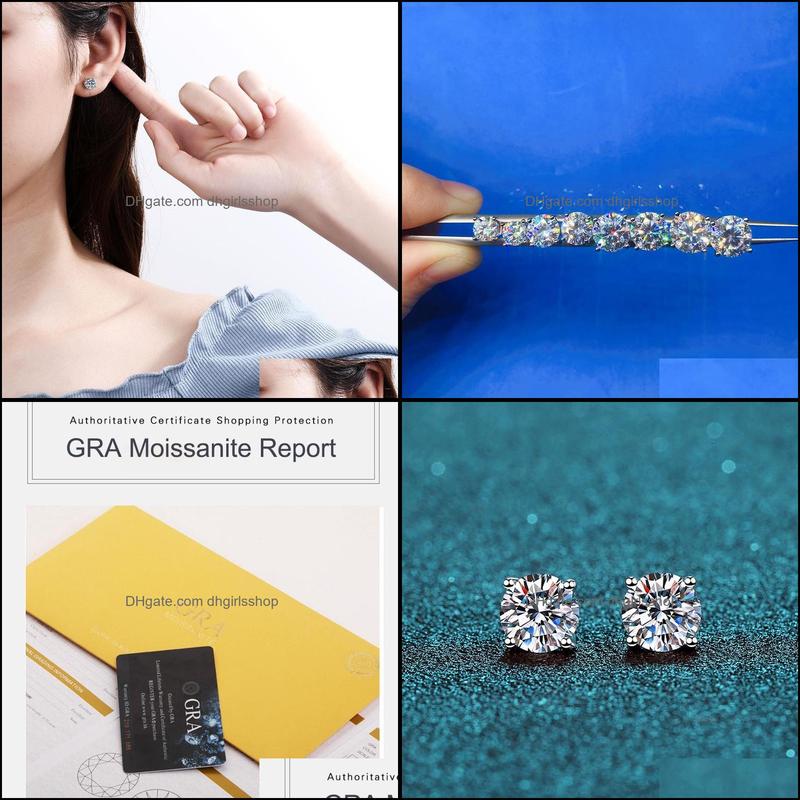 Stud Earrings Jewelry 925 Classic Sier F Color Moissanite Vvs Fine Diamond Earring With Certificate For Women Gift Drop Delivery 2021 Vus89
