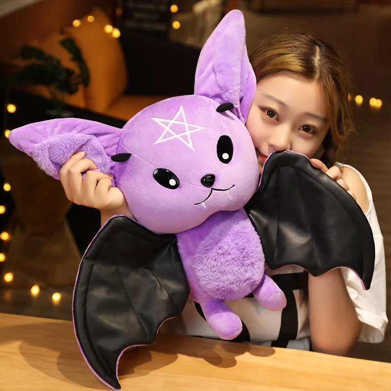 Dark Series Plush Bat Toy Pentacle Moon Doll Stuffed Gothic Rock Style Bag Halloween Kids Home Decor 220409