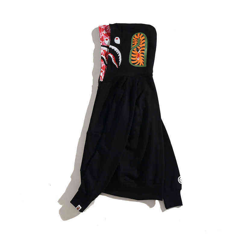 Brand Chao Shark Head Double Hat Camouflage Cardigan Men's and Women's Uniform High Quality Hoodie Coat