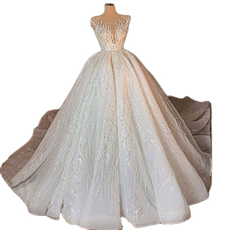 Ball Wedding Dresses Sleeveless Strapless V Neck Sequins Appliques Lace Ruffles or Length Bridal Gown Vintage Plus Size robes de soiree
