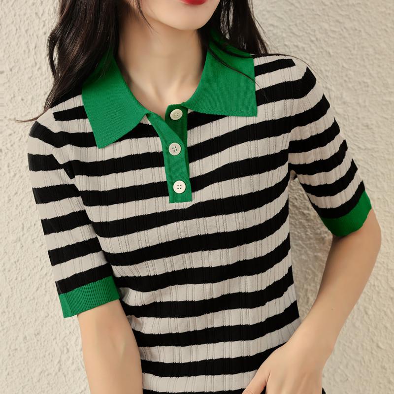 Women's T-Shirt Women's 2022 Summer Sweater Short Sleeve Casual Striped Ladies Top Loose Collar Tees Overside Lapel Blouse Women'sWomen', Green
Women's T-Shirt Women's 2022 Summer Sweater Short Sleeve Casual Striped Ladies Top Loose Collar Tees Overside Lapel Blouse Women'sWomen', Green