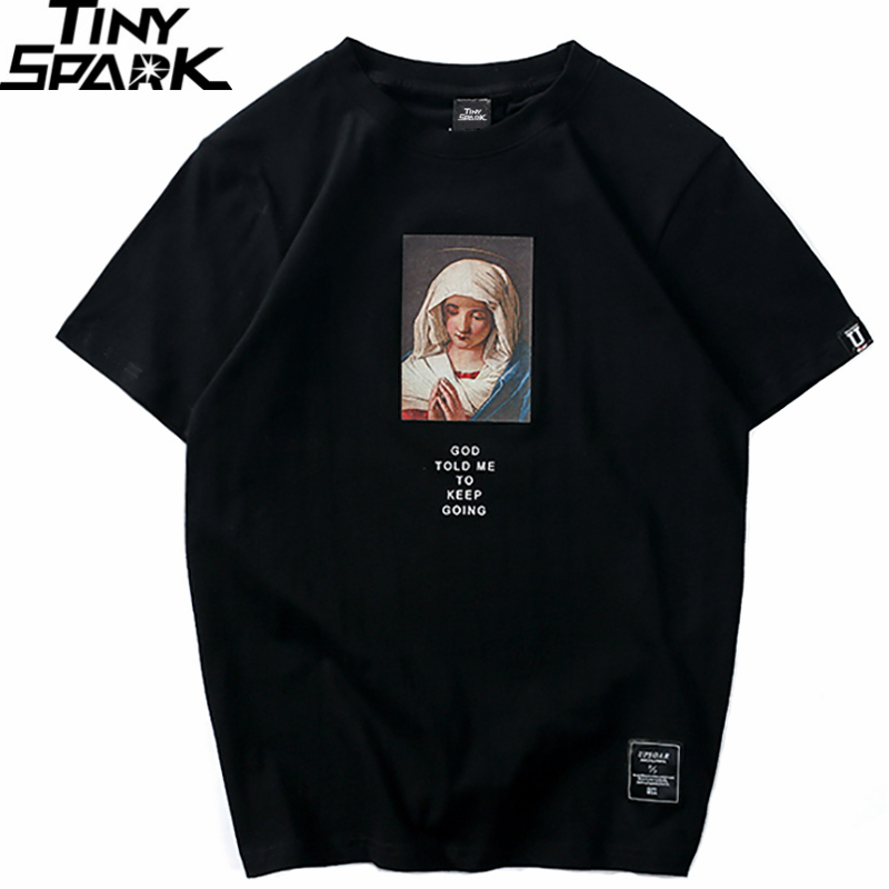 Summer Mens T Shirts Virgin Mary Printed Casual Short Sleeve TShirt Cotton Hip Hop Tops Tee Fashion Streetwear Tshirt 220608