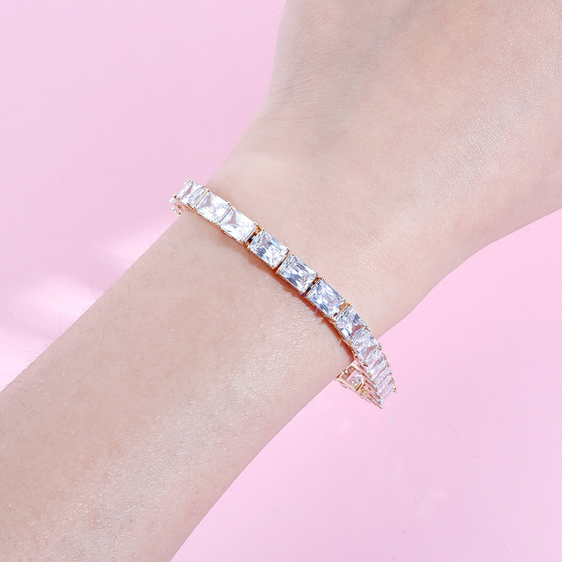 3-15mm Iced Out Tennis Chain Bracelet Gold Luxury Round Square Baguette CZ Stone Cubic Zirconia Full Diamond Hip Hop Rapper Designer Jewelry Homme Bij