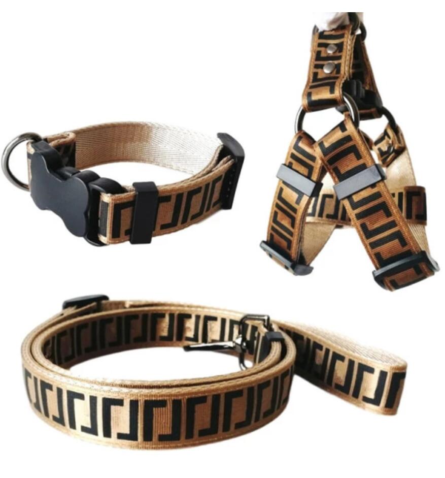 Dog Collars & Leashes Harness Sets Fashion Letter F Printed Brand Pet Cat Medium Large Fighting Schnauzer Bulldog Teddy