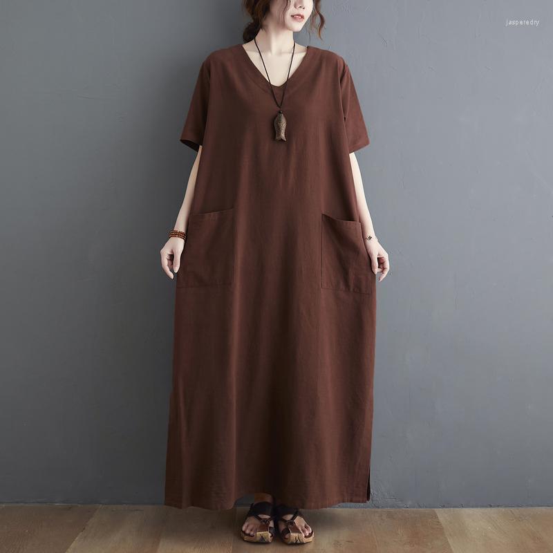 Plus Size Dresses 2022 Arrival Short Sleeve Loose Summer Dress V-neck Cotton Linen Vintage Robes Women Travel Casual Jasp22, Black
Plus Size Dresses 2022 Arrival Short Sleeve Loose Summer Dress V-neck Cotton Linen Vintage Robes Women Travel Casual Jasp22, Black