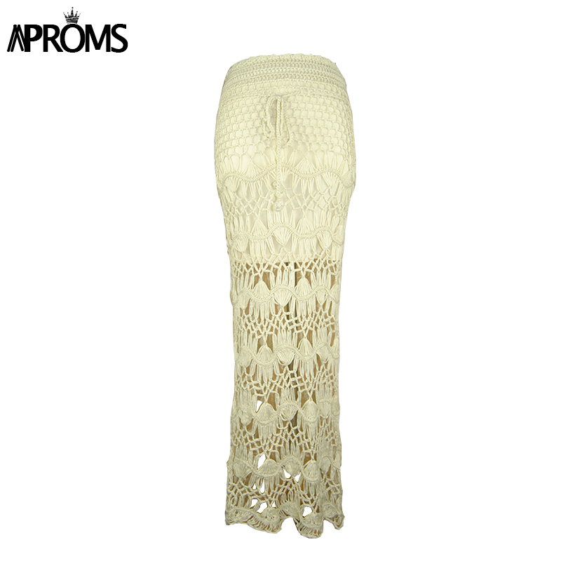 Aproms Bohemia Crochet Kintted Long Maxi Skirt Women Vintage Cotton Hollow Out Skirts Ladies Summer Beach Pencil 220322