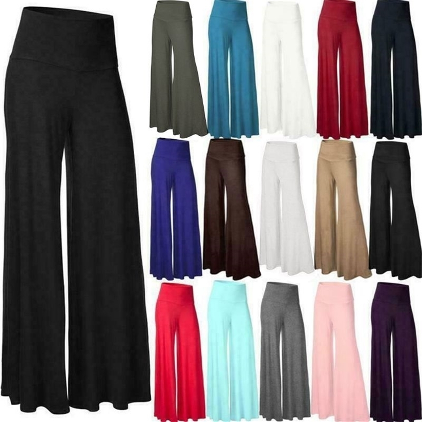 Womens Plus Size High Waist Wide Leg Maxi Long Pants Solid Color Office Lady Loose Stretch Pleated Palazzo Lounge Trousers S-3X 220325