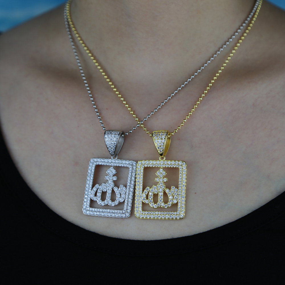 Bg 5A crystal paved tennis chain choker necklace with Muslims Allah pendant charm for women men big charms jewelry dh910320090