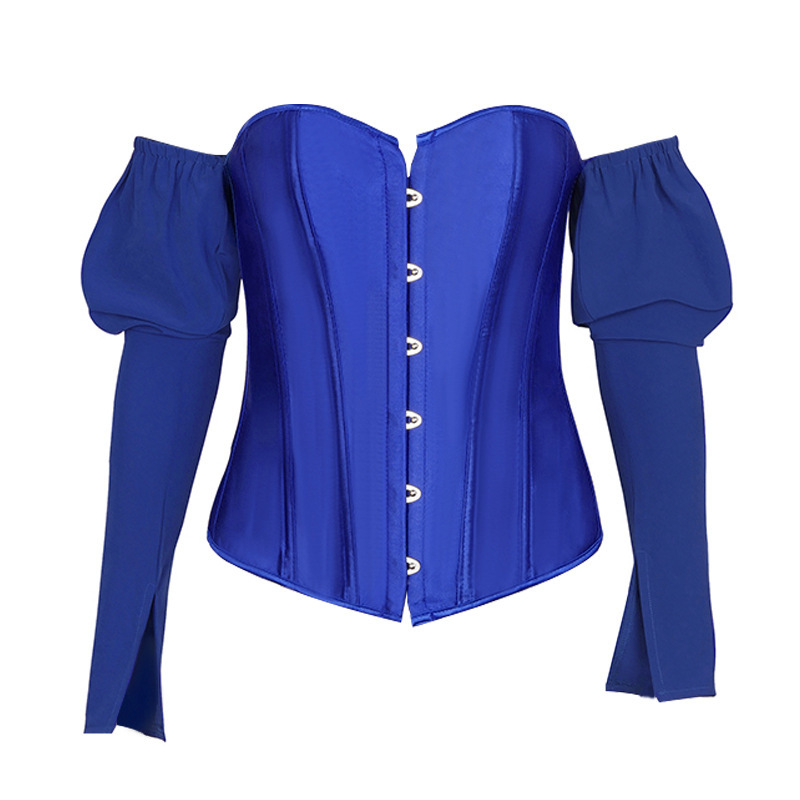 Satin Off Shoulder Sexy Corset Tops with Long Sleeves Outwear Lacing Bustier Tops Fashion Victorian Streetwear Midnight Party Clubwear Plus Size XXS-6