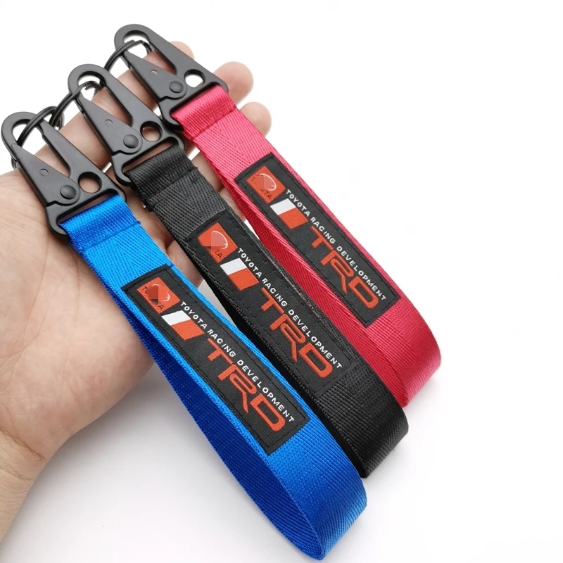 3 Colors JDM Racing Sport Emblem Car Seat Belt Material Nylon Cloth Keychain Embroidery Stitching Metal Eagle Beak Key Ring 220411