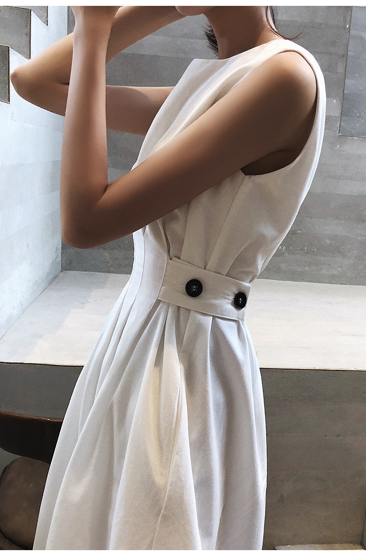 Summer Women Solid White Black Fashion Elegant Casual Party Dress O Neck Sleeveless Tank Sundress Female Vestido 220707