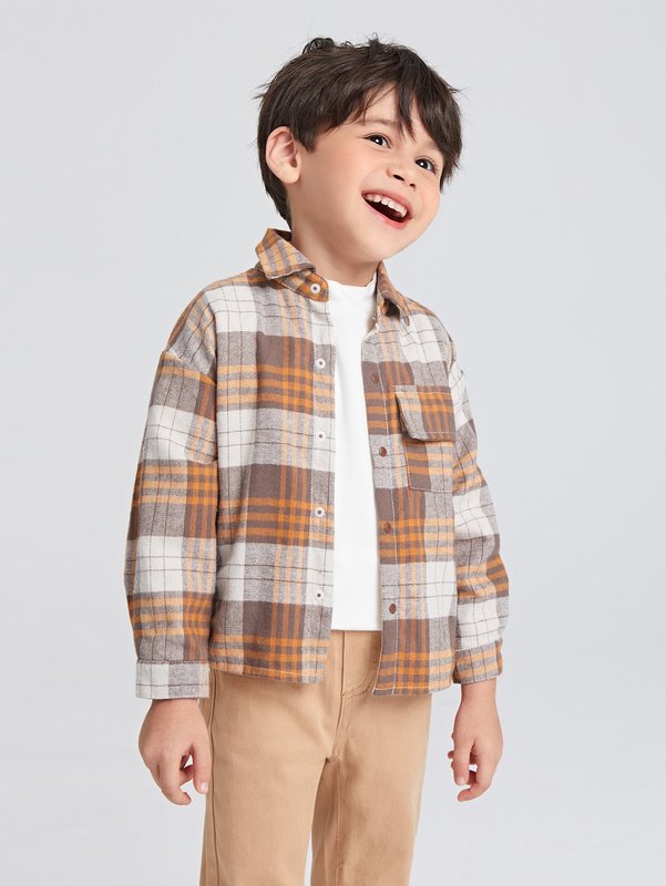 Toddler Boys Plaid Flap Pocket Drop Shoulder Jacket SHE, Multicolor