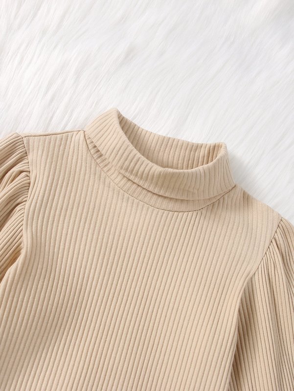 Toddler Girls Turtleneck Lantern Sleeve Sweatshirt & Plaid Print Buckle Skirt SHE