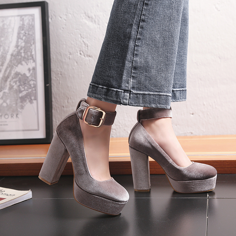 Fashion Velvet Female High Heels Shoes Sexy Designer Black Blue Womens Round Toe Platform Pumps Women Mary Jane 220328