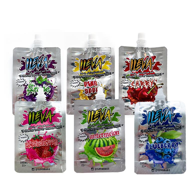 ILEVA 600mg 180ml Liquid spout top packing bag mylar resealable edibles aluminum foil composite flexible packaging bags self-supporting suction nozzle Wholesale
ILEVA 600mg 180ml Liquid spout top packing bag mylar resealable edibles aluminum foil composite flexible packaging bags self-supporting suction nozzle Wholesale