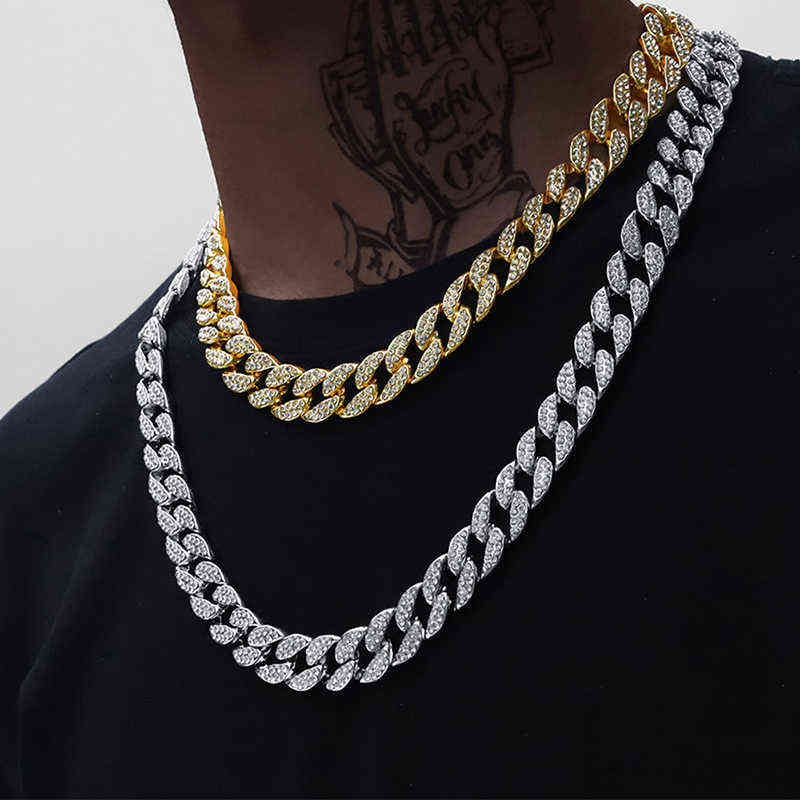 Iced Out Chain Hip Hop Necklace Charms Jewelry Gold Silver Color Rhinestone CZ Clasp Choker For Men Rapper Bling Long Necklace Y220318