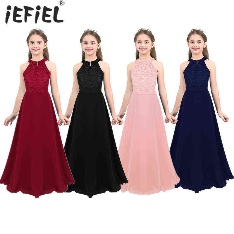 Little Girls Flower Girl Princess Dress Wedding Bridesmaid and Birthday Party Formal Dresses Floor-Length Lace Chiffon Costome Y220510