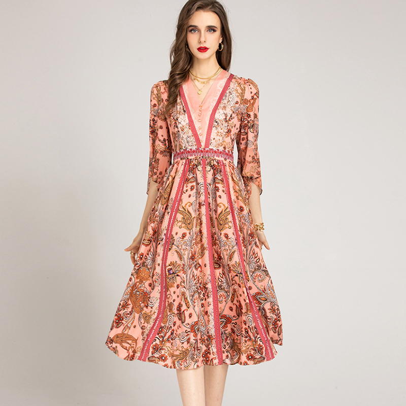Women's Runway Dresses V Neck 3/4 Sleeves Striped Printed Elegant Fashion Casual Designer Midi Dress Vestidos, Green
Women's Runway Dresses V Neck 3/4 Sleeves Striped Printed Elegant Fashion Casual Designer Midi Dress Vestidos, Green