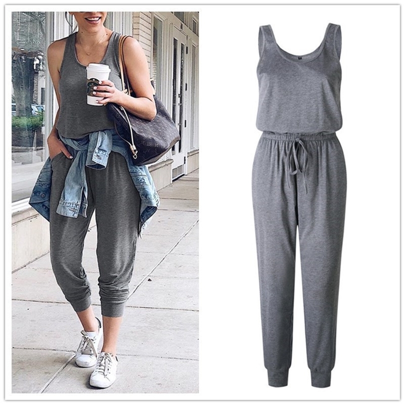 New Arrival Sexy Off Shoulder Sleeveless Lace Up Belts Jumpsuits Summer Women Solid Casual Pockets Long Rompers Women Jumpsuits 201007