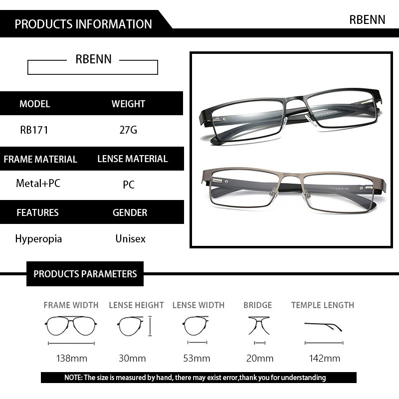 RBENN Metal Frame Men Reading Glasses Vintage Business Hyperopia Eyewear Male EyeGlasses 1 25 1 75 2 75 3 75 5 0 6 0 220705