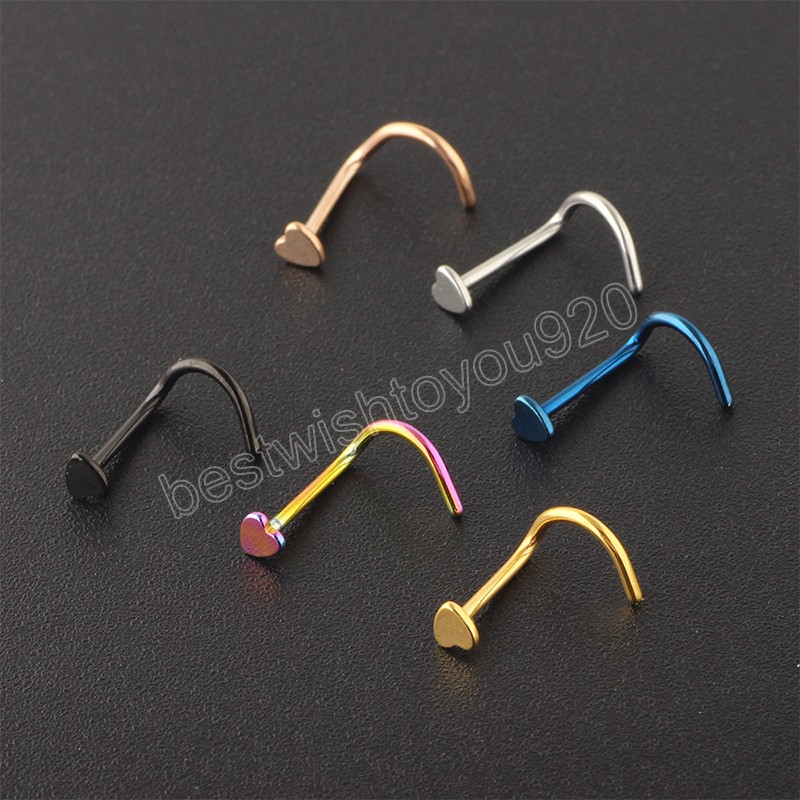 Stainless Steel L Shape Nose Bone Ring Heart Top Screw Nose Piercing Retainer Holder Nazir Stud Body Jewelry