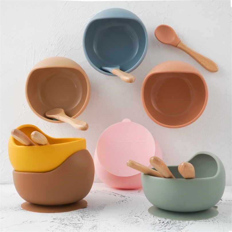 Muslinlife Silicone Baby Feeding Set Waterproof Spoon Non-Slip Feedings Silicone Bowl Tableware Teeth Baby Feeding Supplies LJ201221