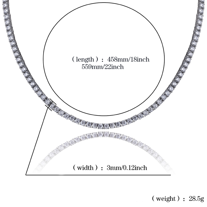 3 5mm Iced Out Tennis Necklaces AAA Cubic Zirconia Copper Dia Designer 1 Row Fashion Hip Hop Jewelry for Men Women Gold Sier Couples Love Bg Chains Gi