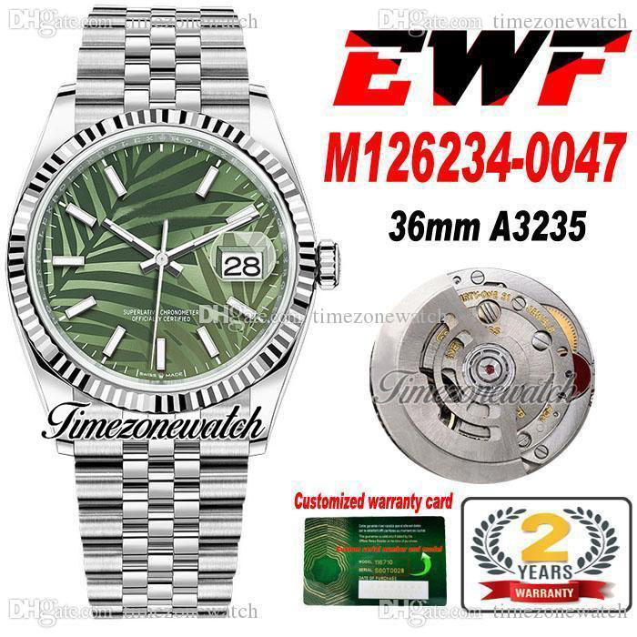 EWF 36mm 126234 A3235 Automatic Mens Watch Fluted Bezel Olive Green Palm Dial 904L Steel JubileeSteel Bracelet With Warranty Card Super Edition Timezonewatch R04, Custom warranty card
EWF 36mm 126234 A3235 Automatic Mens Watch Fluted Bezel Olive Green Palm Dial 904L Steel JubileeSteel Bracelet With Warranty Card Super Edition Timezonewatch R04, Custom warranty card