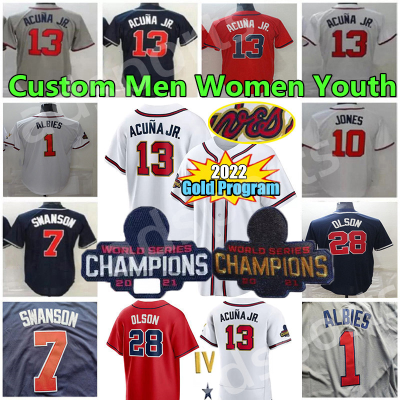 Gold Program Champion Baseball Jersey Braves Matt Olson Jersey Ronald Acuna Jr. Austin Riley Sean Murphy Vaughn Grissom Ozzie Albies Spencer Strider Chipper Jones, Youth color 3
Gold Program Champion Baseball Jersey Braves Matt Olson Jersey Ronald Acuna Jr. Austin Riley Sean Murphy Vaughn Grissom Ozzie Albies Spencer Strider Chipper Jones, Youth color 3