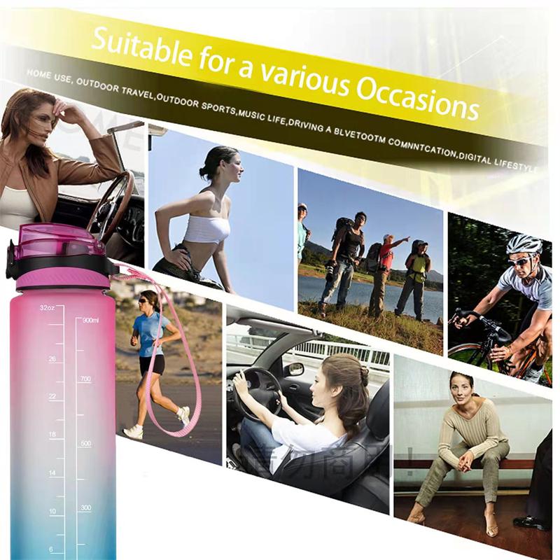 Water Bottles 32OZ Portable Bottle Motivational Sports With Time Maker Leak-proof Cup For Outdoor Sport Fitness BPA Free