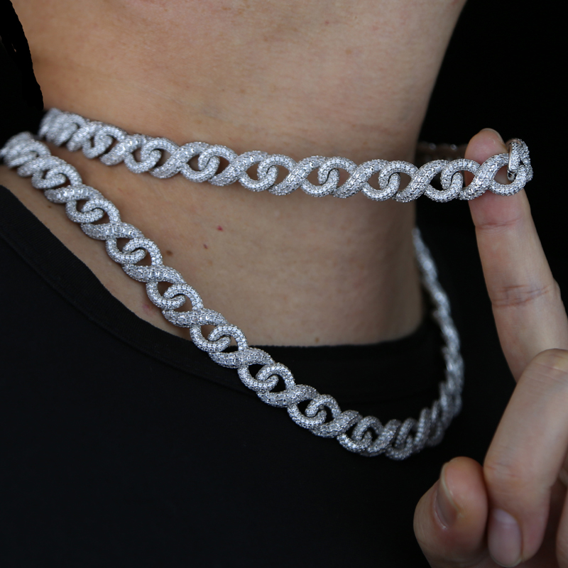 New Arrived High Qulaity Infinity Symbol Necklace Bling 5A Cubic Zirconia CZ Punk Jewelry with Flip Button 8 Heavy Cuban Chain hip hop jewelry