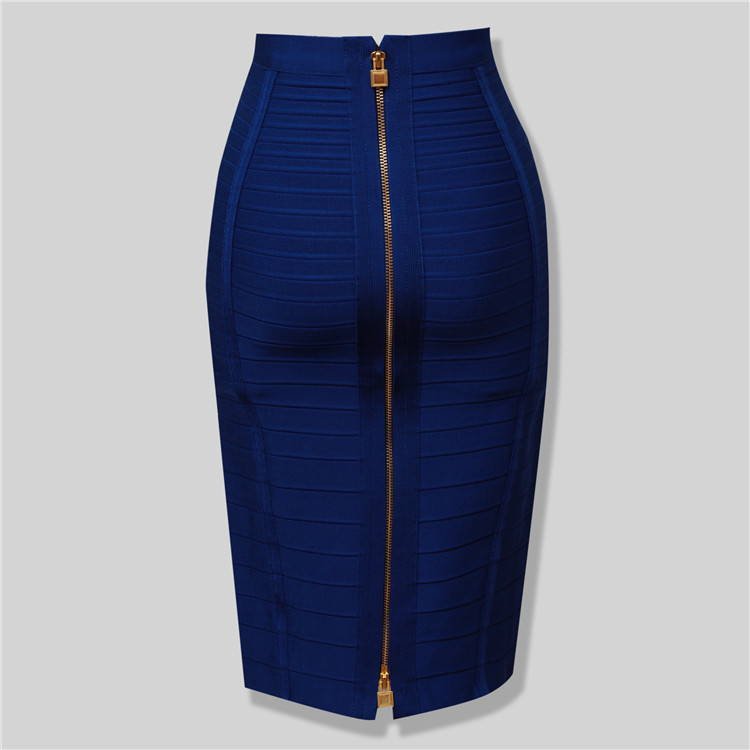 High Quality Black Red Blue Orange Zipper Bodycon Rayon Bandage Skirt Day Party Pencil 220317
