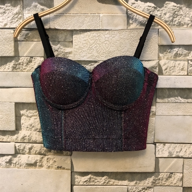 Autumn Winter Golden Slim Sexy Nightclub Dance Performance Vest Size Wrapped Rim Outer Wear Women Bustier Crop Tops J338 220316