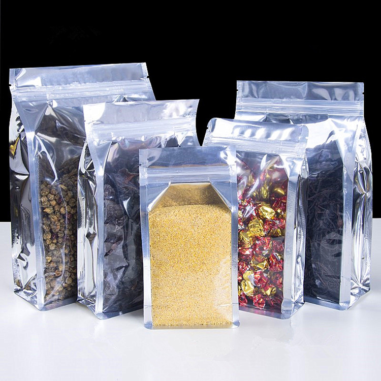 100pcs 3D Clear Front Stand up Packaging Bag Aluminum Foil Ground Coffee Beans Seeds Snack Rice Cereals Wedding Party Gifts Heat Sealing Storage Pouch