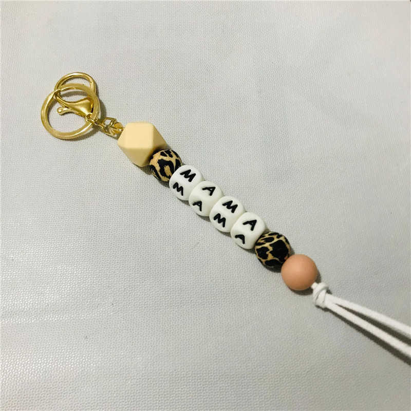 New Mother's Day Gift Leopard Print Silicone Wood Bead Mama Keychain For Mom