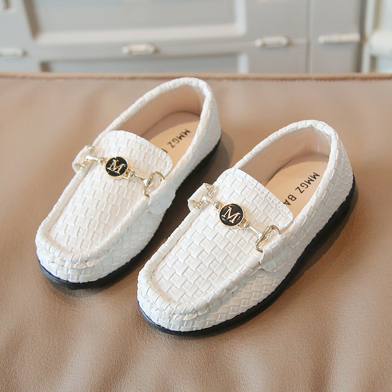 

Children Peas New Boy Small PU British Wind leather Child loafers Soft bottom White toddler Casual shoes 3 Color Choose Size 26-35